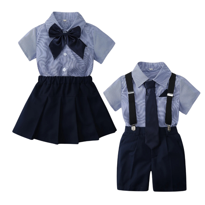 Ensemble de Cérémonie Enfant Rayé Bleu – Garçon & Fille