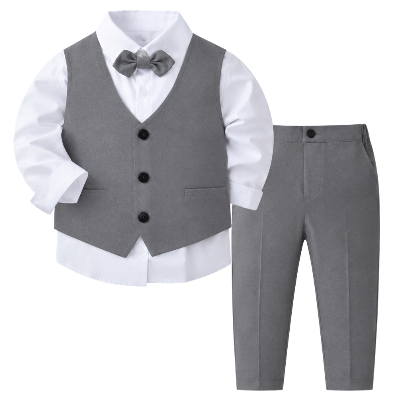 Ensemble de Cérémonie Garçon 4 Pièces avec Gilet, Pantalon, Chemise et Nœud Papillon