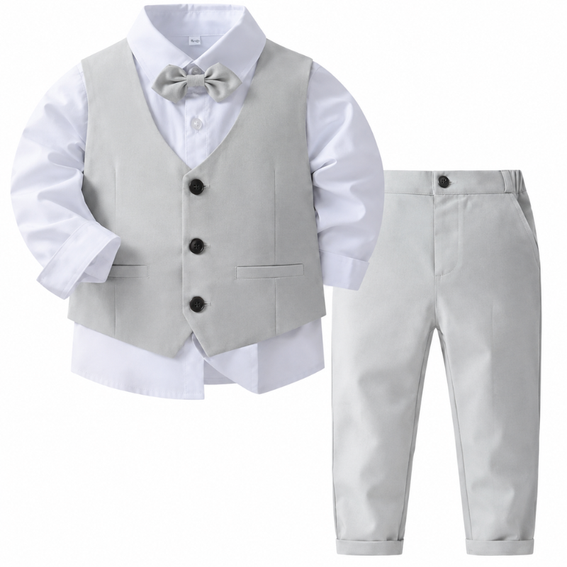 Ensemble de Cérémonie Garçon 4 Pièces avec Gilet, Pantalon, Chemise et Nœud Papillon
