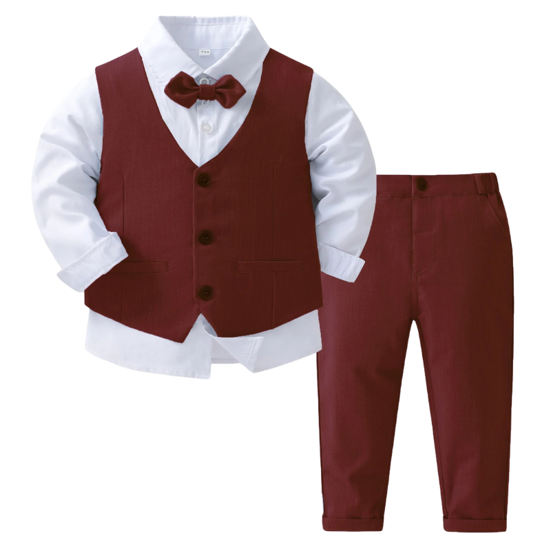 Ensemble de Cérémonie Garçon 4 Pièces avec Gilet, Pantalon, Chemise et Nœud Papillon