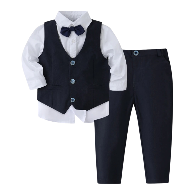 Ensemble de Cérémonie Garçon 4 Pièces avec Gilet, Pantalon, Chemise et Nœud Papillon