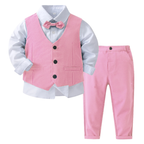 Ensemble de Cérémonie Garçon 4 Pièces avec Gilet, Pantalon, Chemise et Nœud Papillon