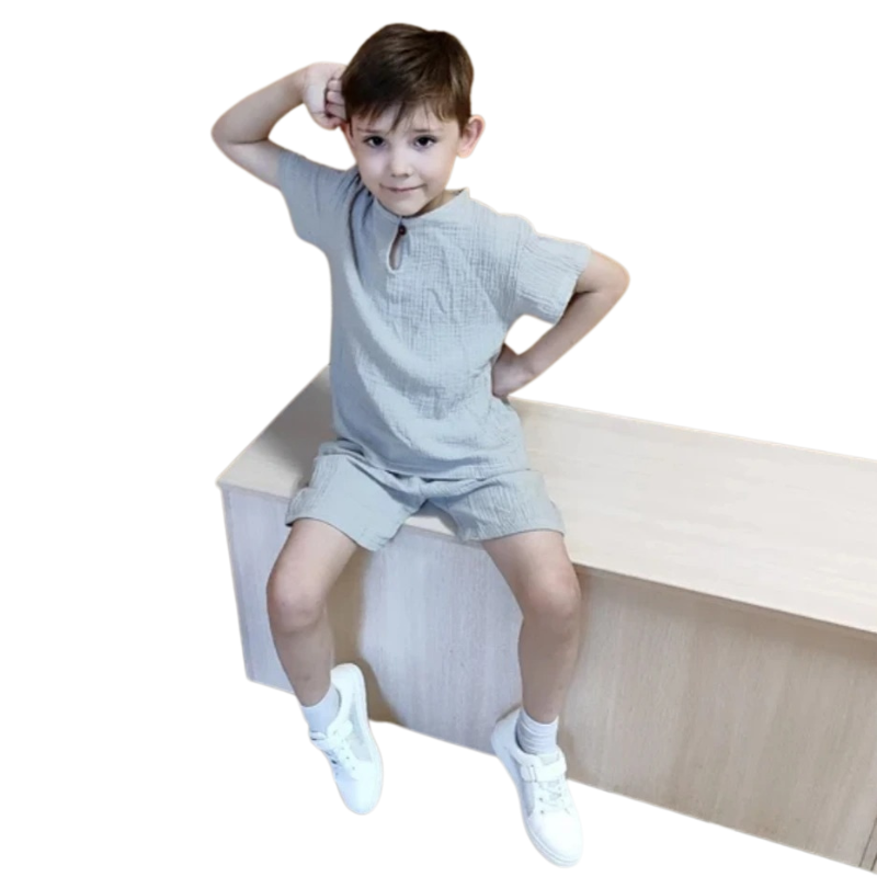 Ensemble en Lin à Manches Courtes Pour Enfants