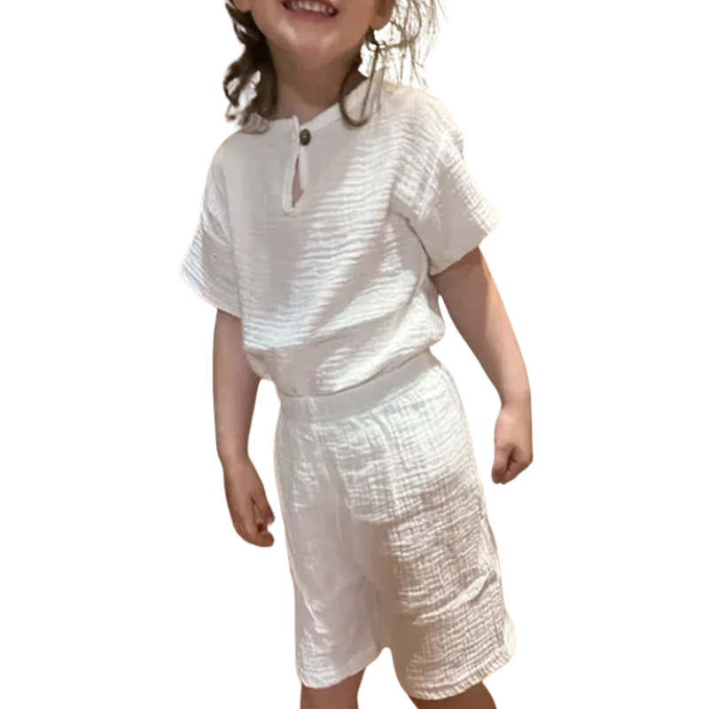 Ensemble en Lin à Manches Courtes Pour Enfants