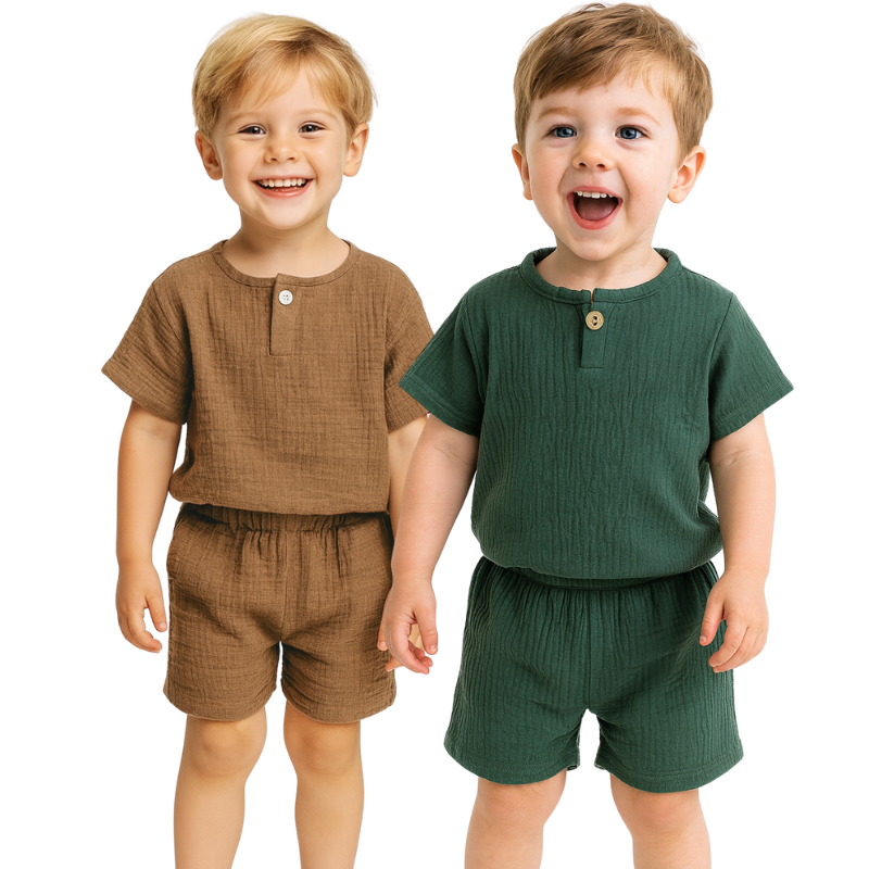 Ensemble en Lin à Manches Courtes Pour Enfants
