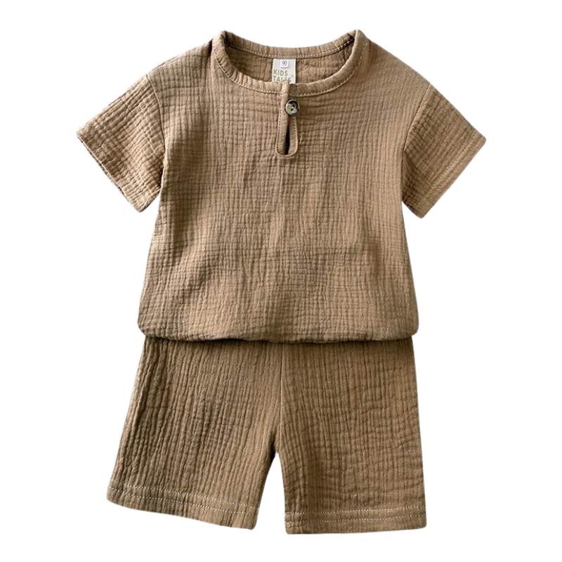 Ensemble en Lin à Manches Courtes Pour Enfants
