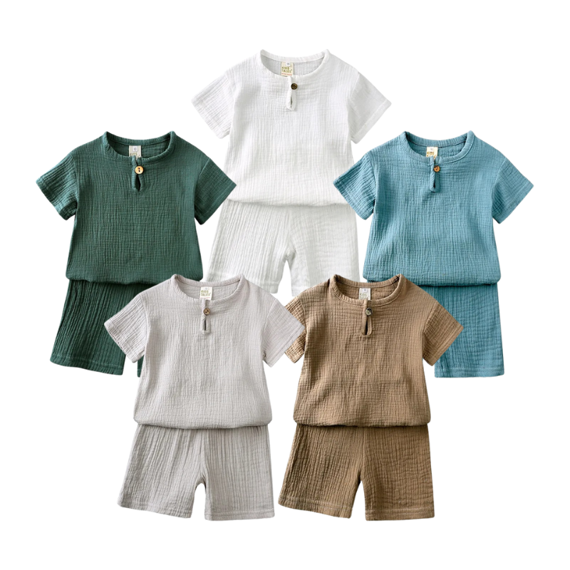 Ensemble en Lin à Manches Courtes Pour Enfants