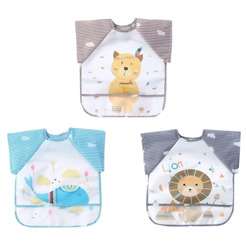 Lot de 3 Bavoirs Tablier Imperméables pour Bébé et Enfant