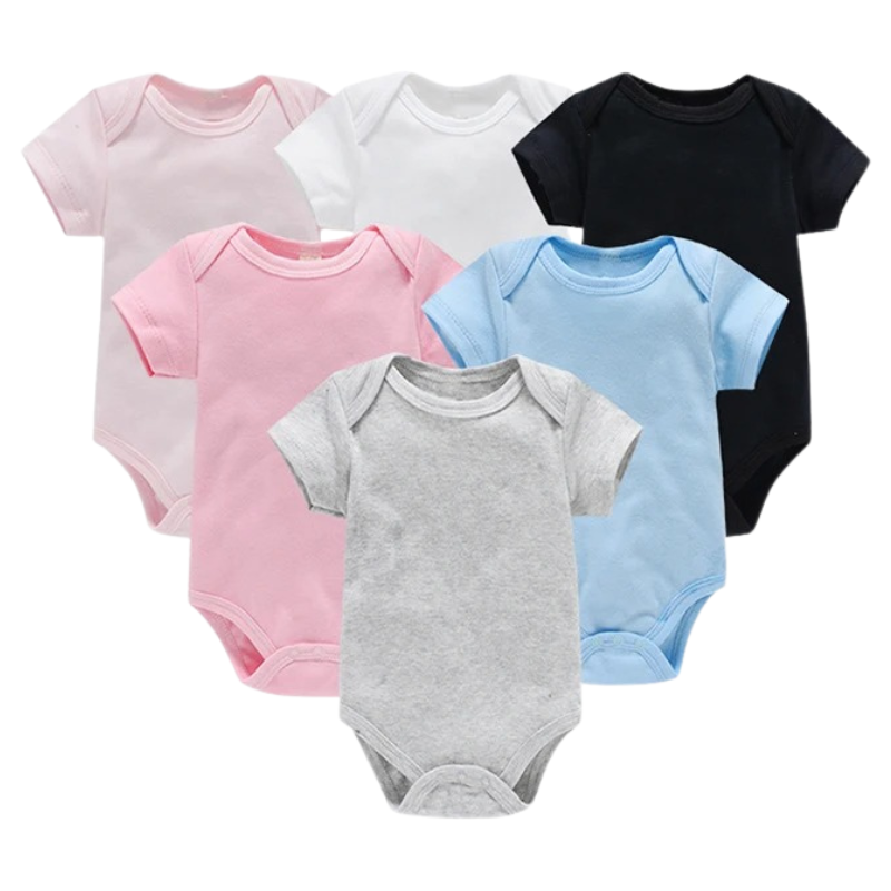 Lot de 3 Bodies Bébé Unis Unisexes à Manches Courtes – 100% Coton Doux