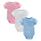 Lot de 3 Bodies Bébé Unis Unisexes à Manches Courtes – 100% Coton Doux