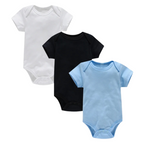 Lot de 3 Bodies Bébé Unis Unisexes à Manches Courtes – 100% Coton Doux
