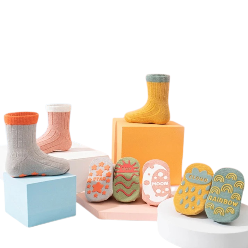 Lot de 3 Paires de Chaussettes Antidérapantes Mi-Mollet Pour Bébé