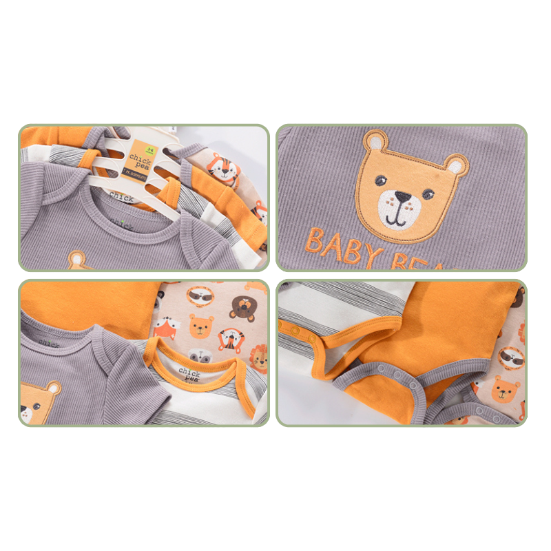 Lot de 4 Bodies Bébé Unisexe à Manches Courtes – Avec et Sans Motifs