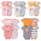 Lot de 4 Bodies Bébé Unisexe à Manches Courtes – Avec et Sans Motifs