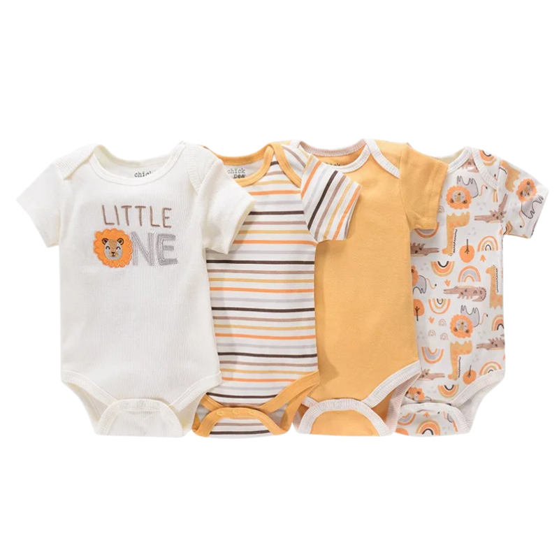 Lot de 4 Bodies Bébé Unisexe à Manches Courtes – Avec et Sans Motifs