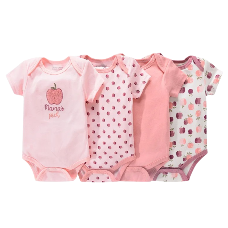 Lot de 4 Bodies Bébé Unisexe à Manches Courtes – Avec et Sans Motifs