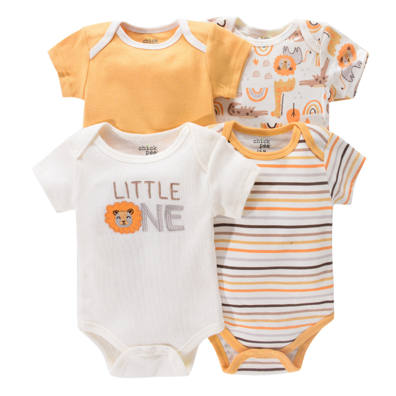 Lot de 4 Bodies Bébé Unisexe à Manches Courtes – Avec et Sans Motifs