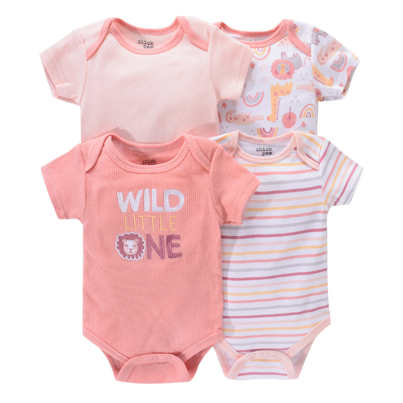 Lot de 4 Bodies Bébé Unisexe à Manches Courtes – Avec et Sans Motifs