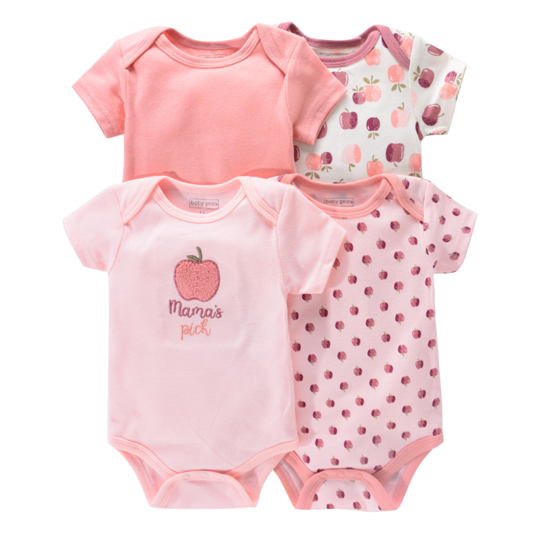 Lot de 4 Bodies Bébé Unisexe à Manches Courtes – Avec et Sans Motifs