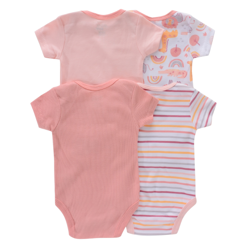 Lot de 4 Bodies Bébé Unisexe à Manches Courtes – Avec et Sans Motifs