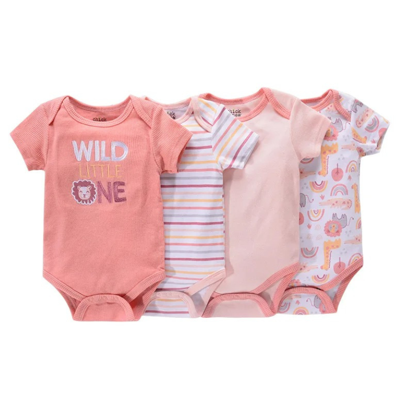 Lot de 4 Bodies Bébé Unisexe à Manches Courtes – Avec et Sans Motifs