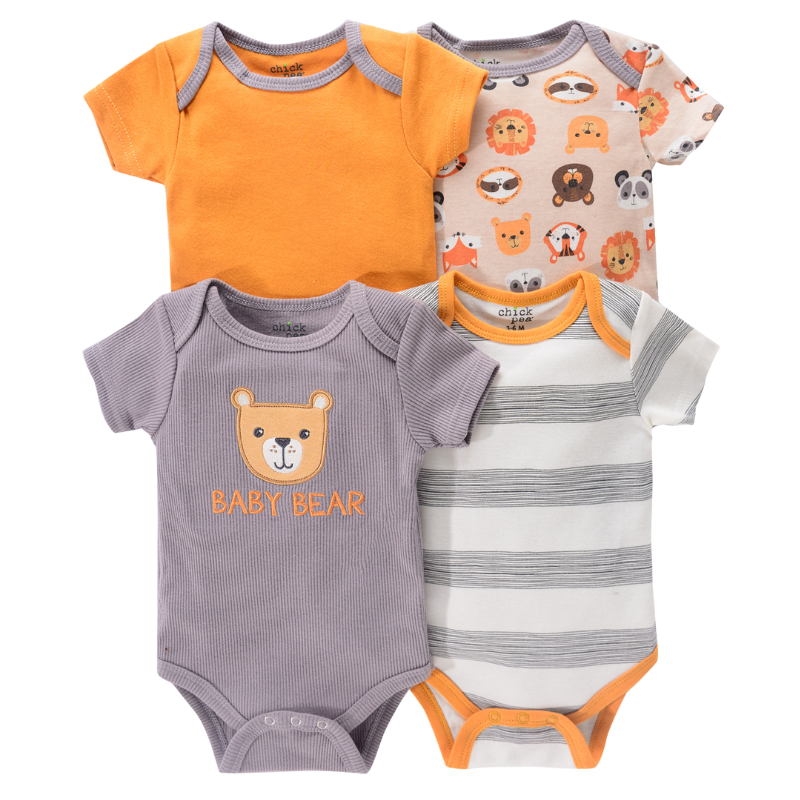 Lot de 4 Bodies Bébé Unisexe à Manches Courtes – Avec et Sans Motifs