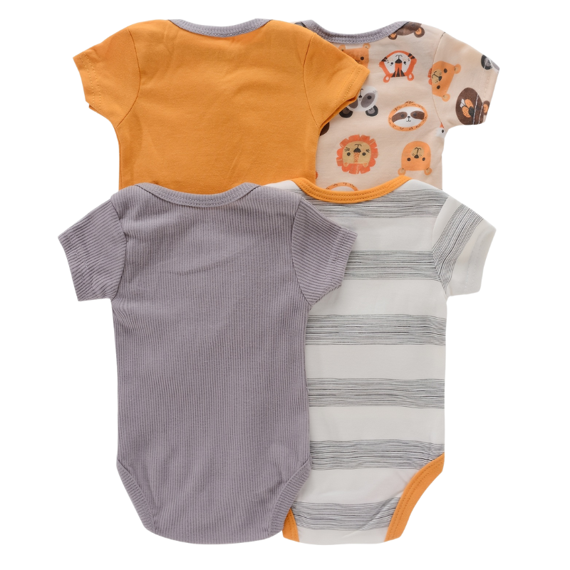 Lot de 4 Bodies Bébé Unisexe à Manches Courtes – Avec et Sans Motifs