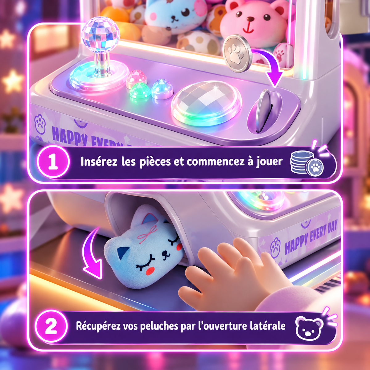 Mini Machine à Peluches pour Enfants avec 10 Peluches Incluses