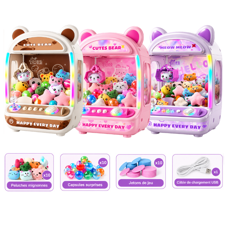 Mini Machine à Peluches pour Enfants avec 10 Peluches Incluses