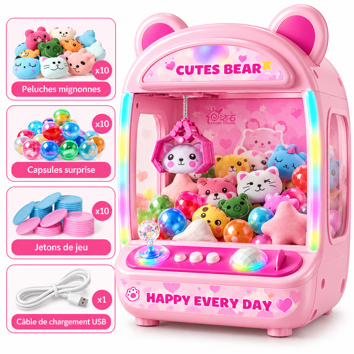 Mini Machine à Peluches pour Enfants avec 10 Peluches Incluses