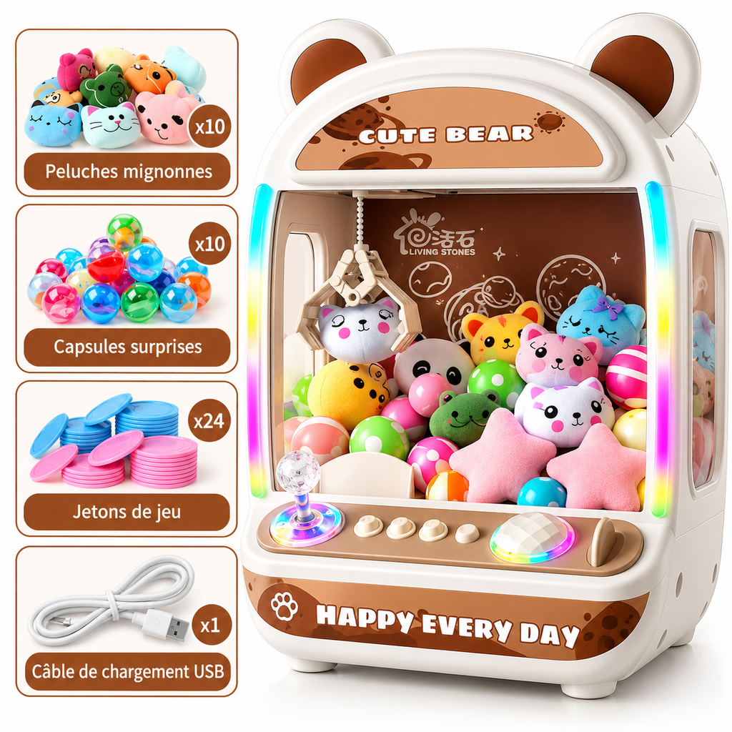 Mini Machine à Peluches pour Enfants avec 10 Peluches Incluses