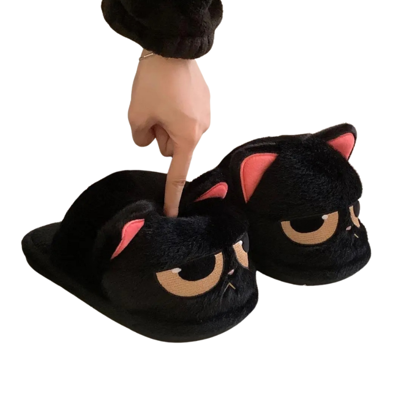 Pantoufles Enfant en Peluche – Chat Grognon