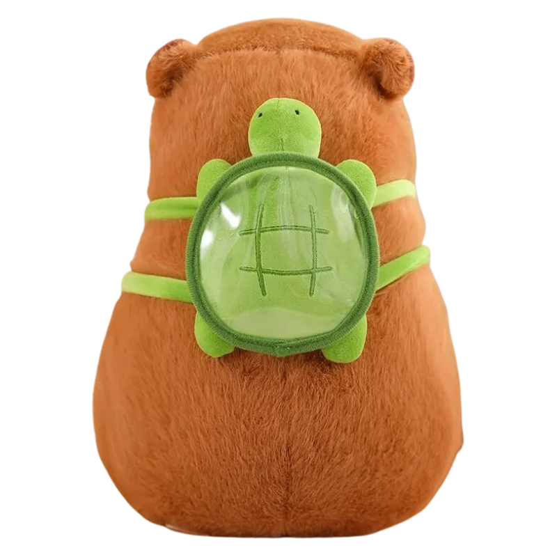 Peluche Capybara avec Capuche Fraise et Sac à Dos Tortue