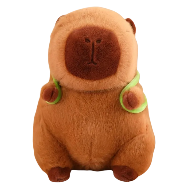 Peluche Capybara avec Capuche Fraise et Sac à Dos Tortue