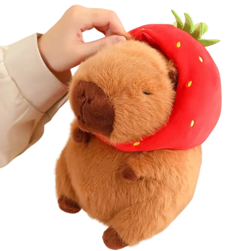 Peluche Capybara avec Capuche Fraise et Sac à Dos Tortue
