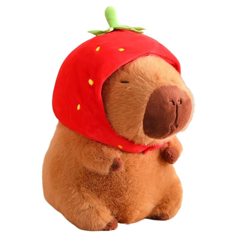 Peluche Capybara avec Capuche Fraise et Sac à Dos Tortue