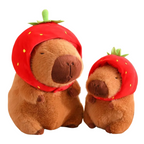 Peluche Capybara avec Capuche Fraise et Sac à Dos Tortue