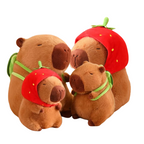 Peluche Capybara avec Capuche Fraise et Sac à Dos Tortue