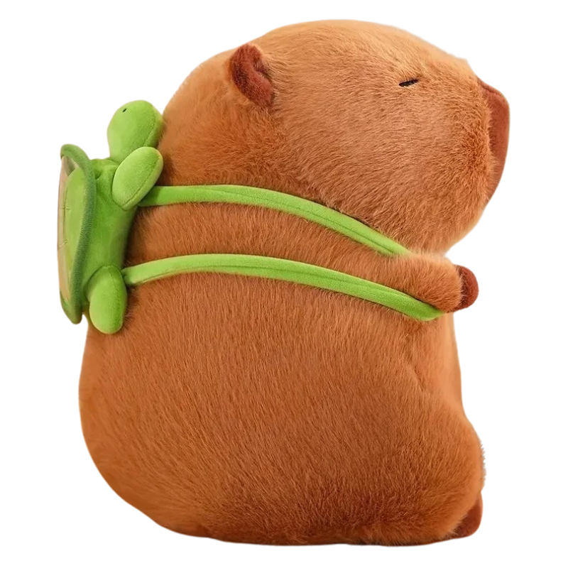 Peluche Capybara avec Capuche Fraise et Sac à Dos Tortue