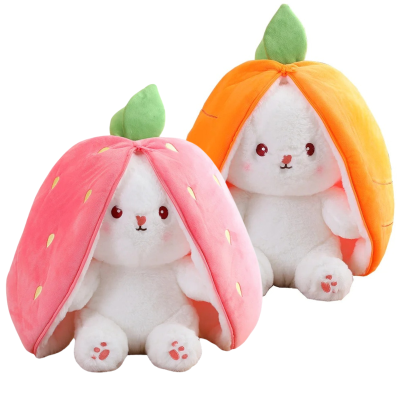 Peluche Lapin Magique 2-en-1 – Se Transforme en Carotte ou Fraise