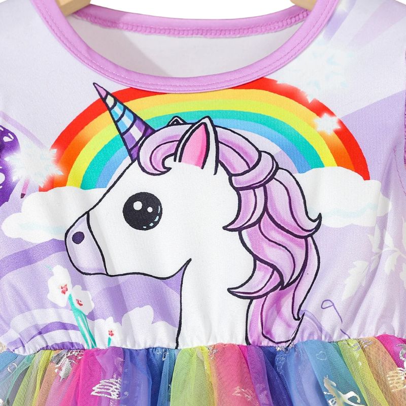 Robe Fille à Manches Courtes – Motif Licorne