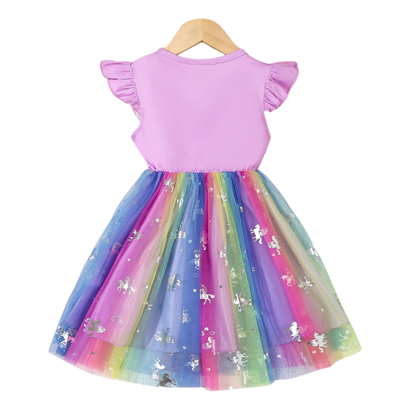 Robe Fille à Manches Courtes – Motif Licorne