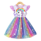 Robe Fille à Manches Courtes – Motif Licorne