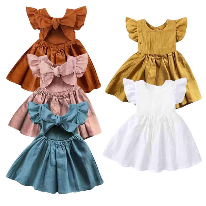 Robe Fille en Coton à Manches Volants – Été