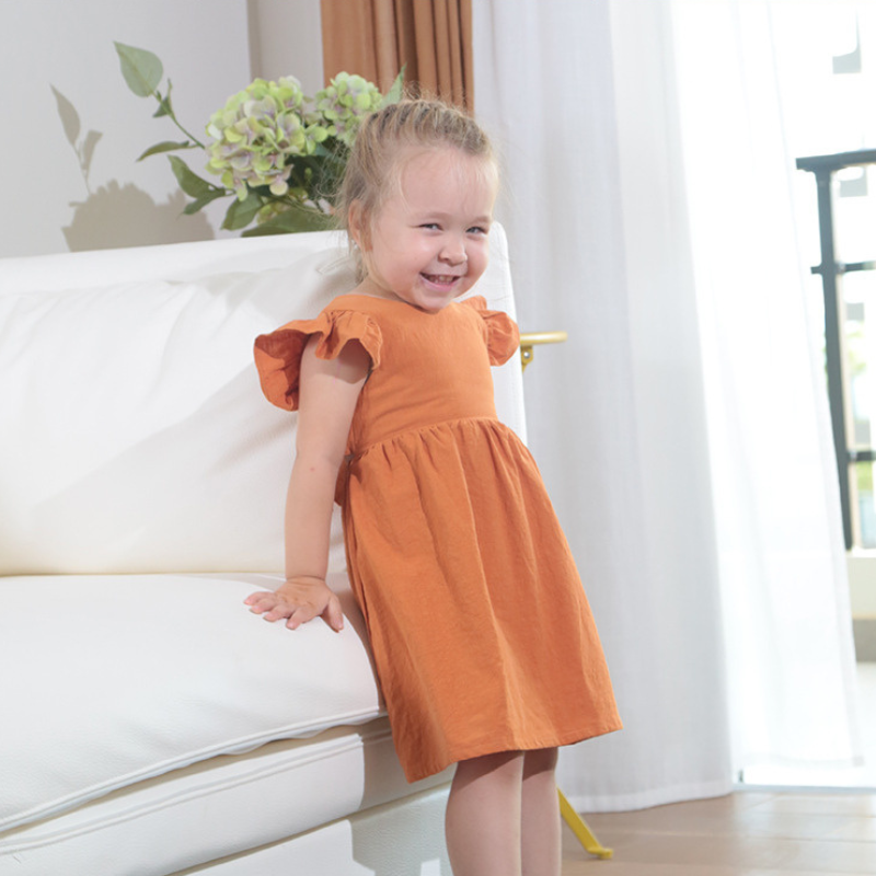 Robe Fille en Coton à Manches Volants – Été