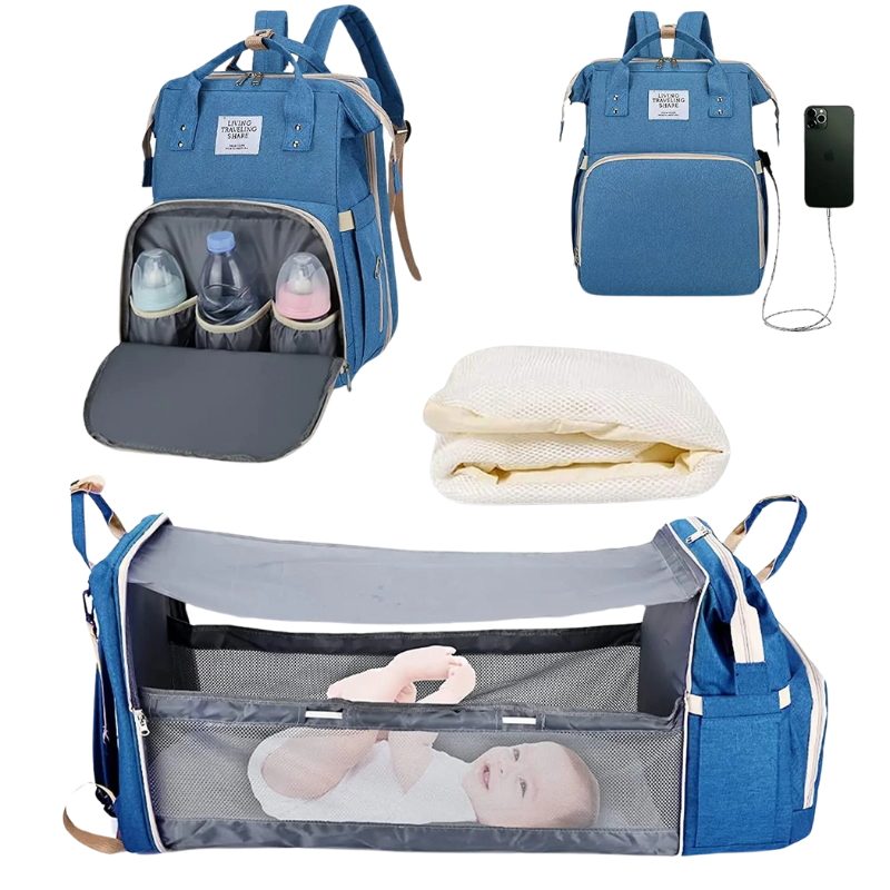 Sac à Langer Intelligent – Berceau Intégré, USB, Porte-Biberons & Matelas à Langer