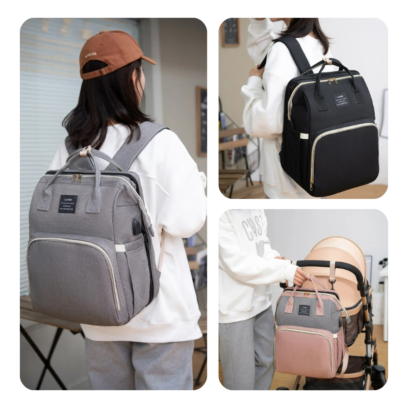 Sac à Langer Intelligent – Berceau Intégré, USB, Porte-Biberons & Matelas à Langer