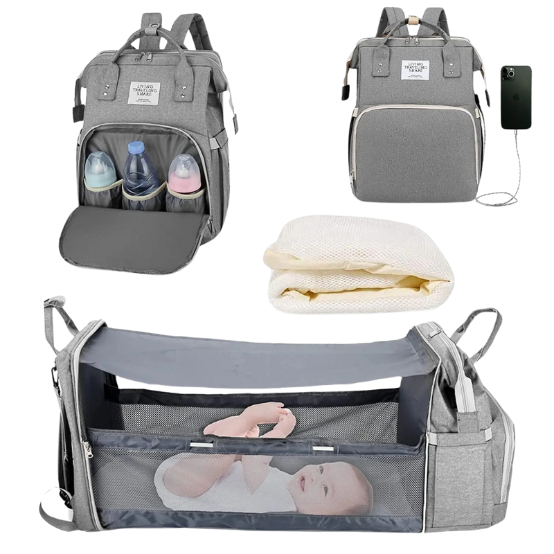 Sac à Langer Intelligent – Berceau Intégré, USB, Porte-Biberons & Matelas à Langer