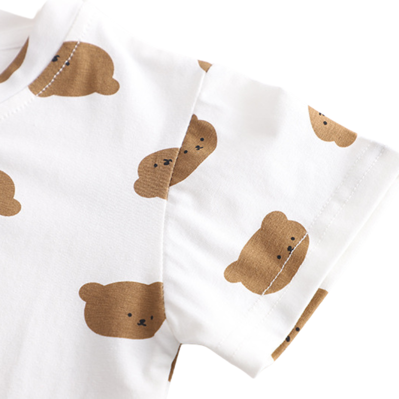 Salopette Unisexe pour Enfants avec T-shirt Blanc et Motif Ourson
