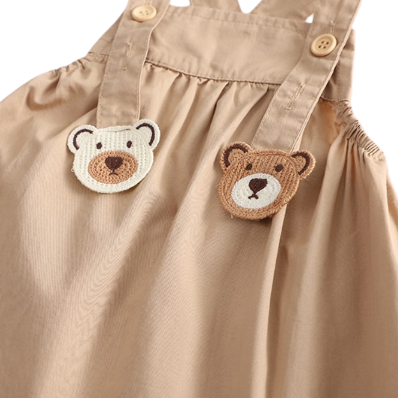 Salopette Unisexe pour Enfants avec T-shirt Blanc et Motif Ourson